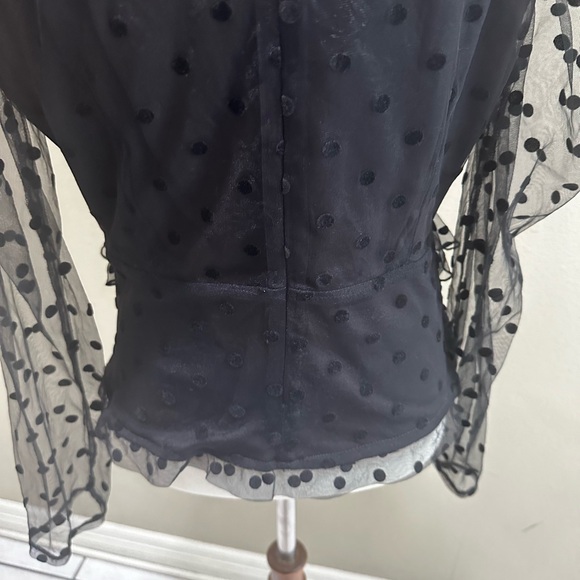 Missguided Dobby Mesh Black Long Puff Sleeve Women’s Blouse Top V Neck EUC - Picture 14 of 14